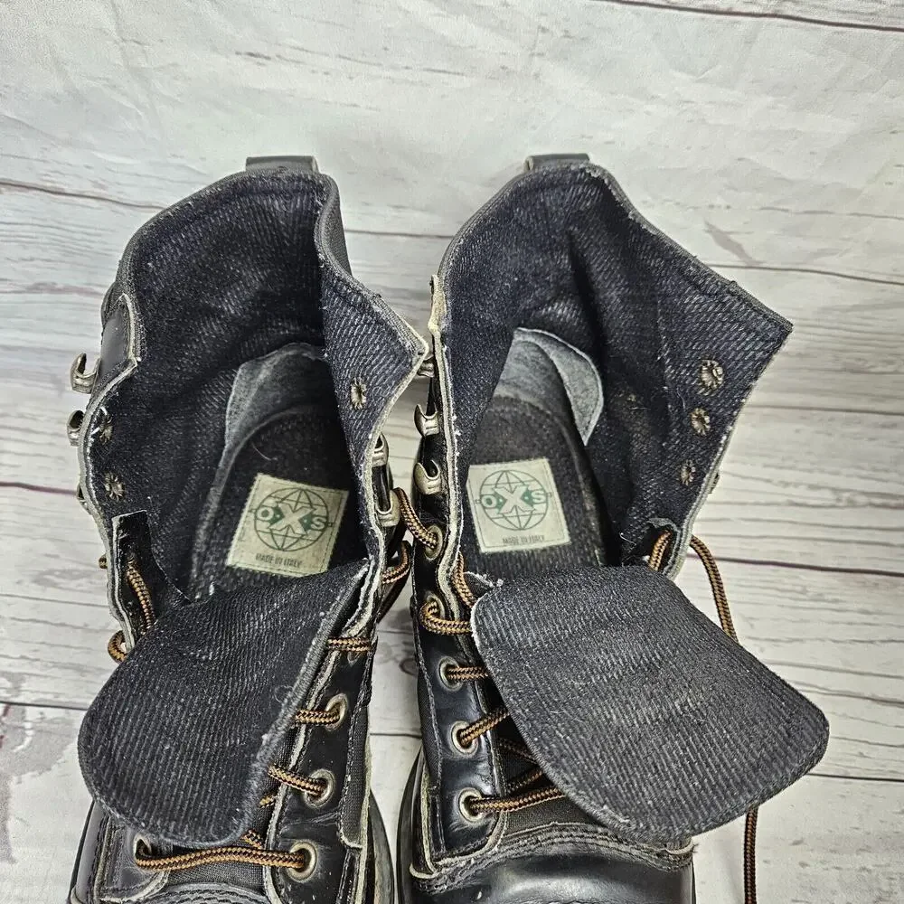 OXS Combat Boots Black Lace Up Made In Italy EU 37 Womens 7 Mens 5